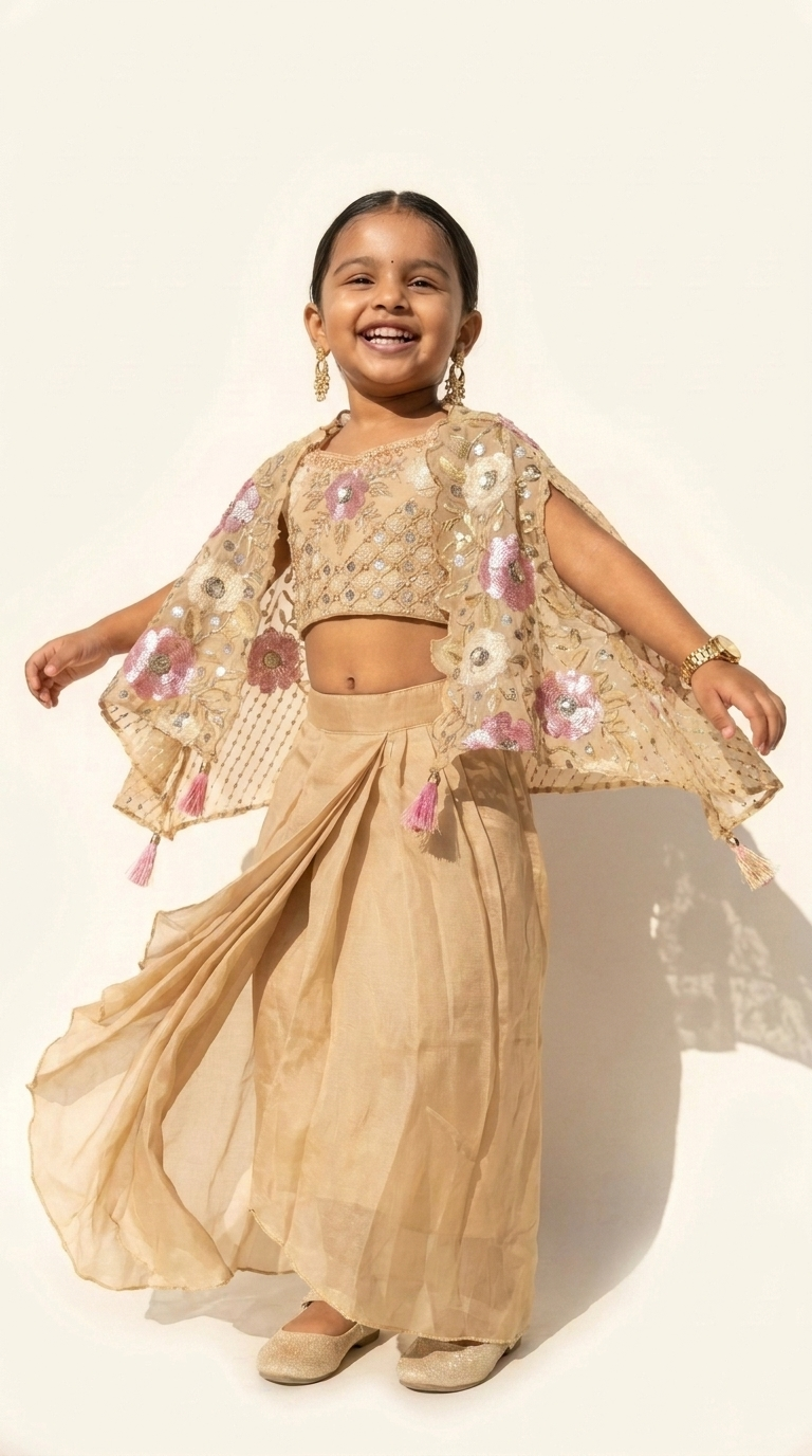 Champagne Blossom Cape Dhoti Set