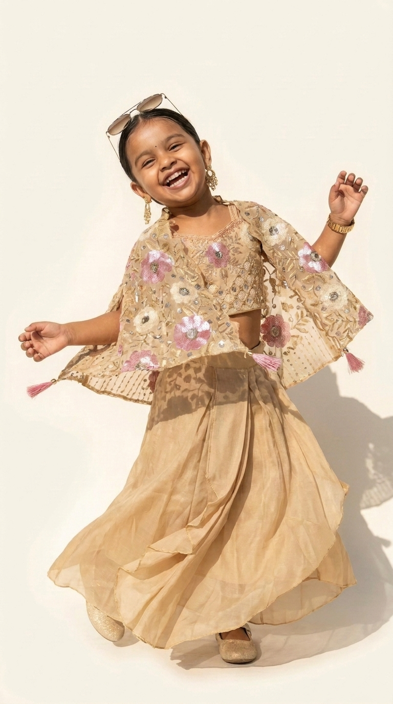 Champagne Blossom Cape Dhoti Set