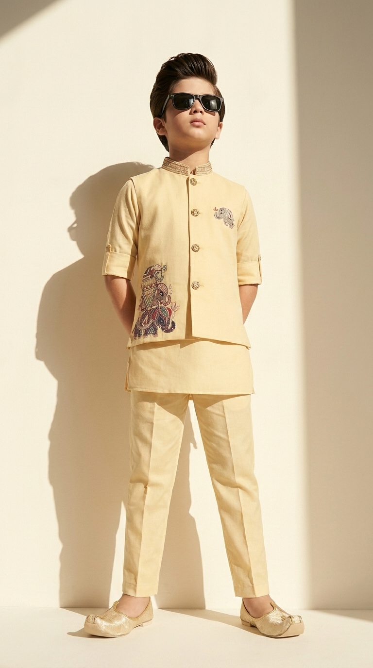 Ivory Maharaja Elephant Kurta Set
