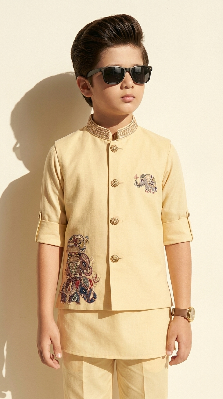 Ivory Maharaja Elephant Kurta Set