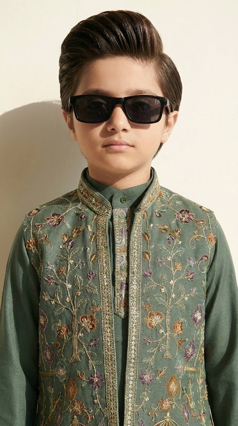 Royal Sage Embroidered Indo-Western Set