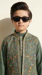 Royal Sage Embroidered Indo-Western Set