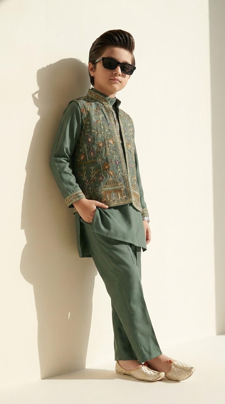 Royal Sage Embroidered Indo-Western Set
