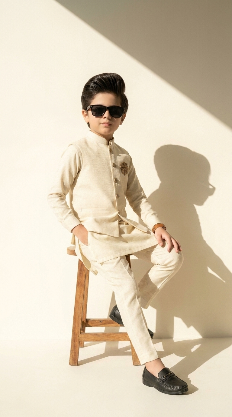 Ivory Regal Crest Nehru Jacket Set