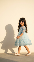 Aqua Crystal Bow Sparkle Party Dress