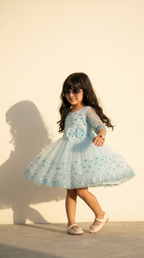 Aqua Crystal Bow Sparkle Party Dress