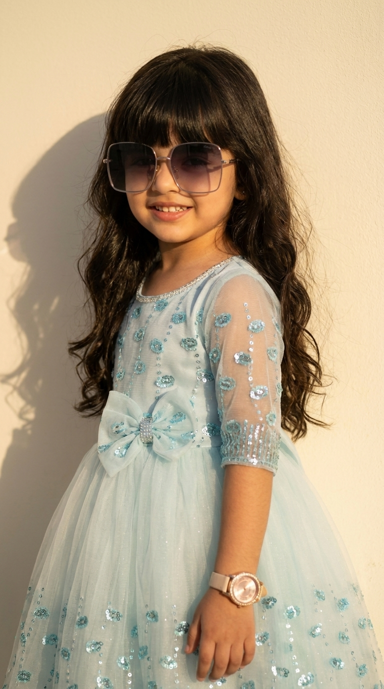 Aqua Crystal Bow Sparkle Party Dress
