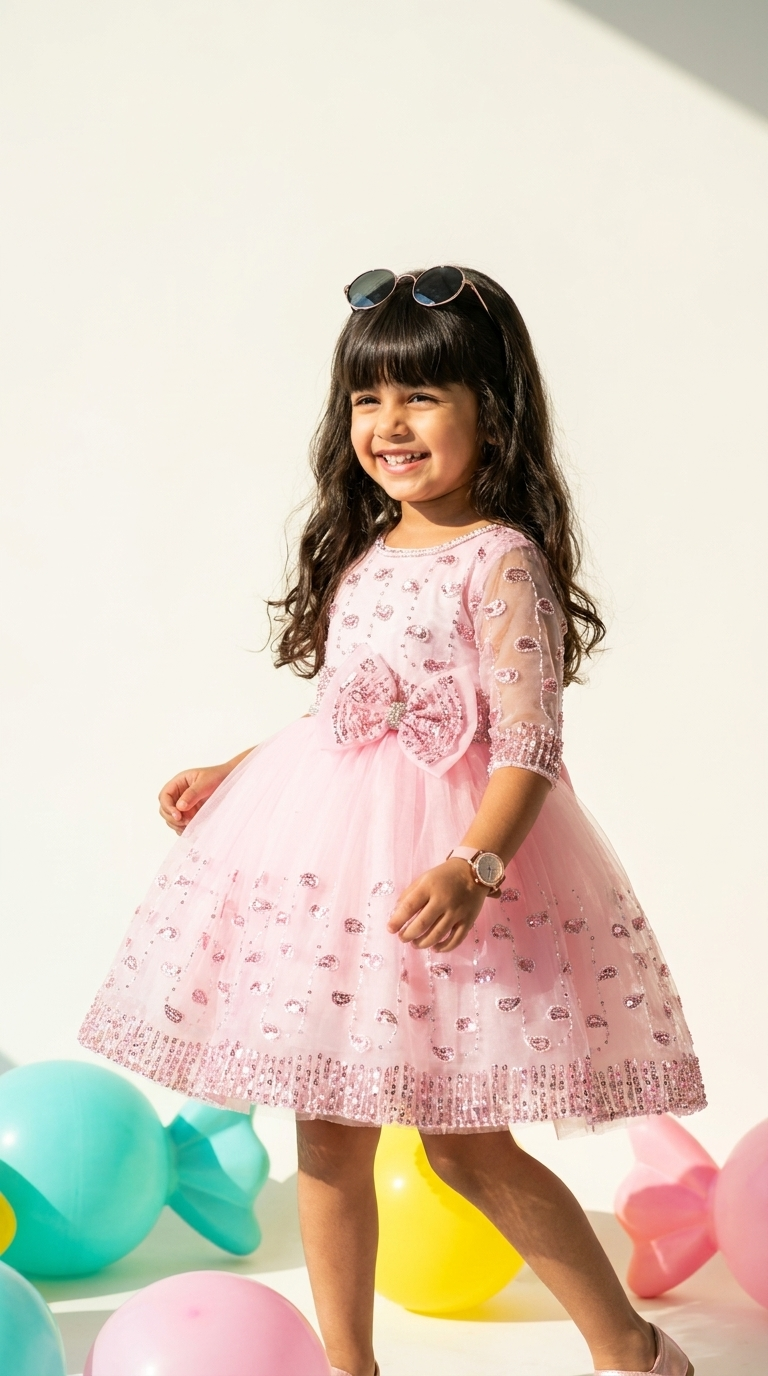 Pink Paisley Sparkle Bow Party Dress