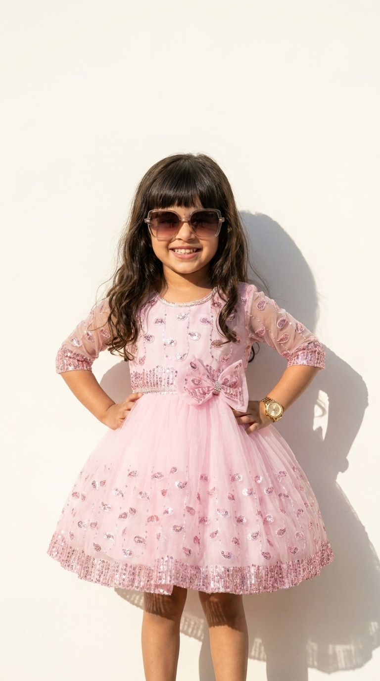 Pink Paisley Sparkle Bow Party Dress
