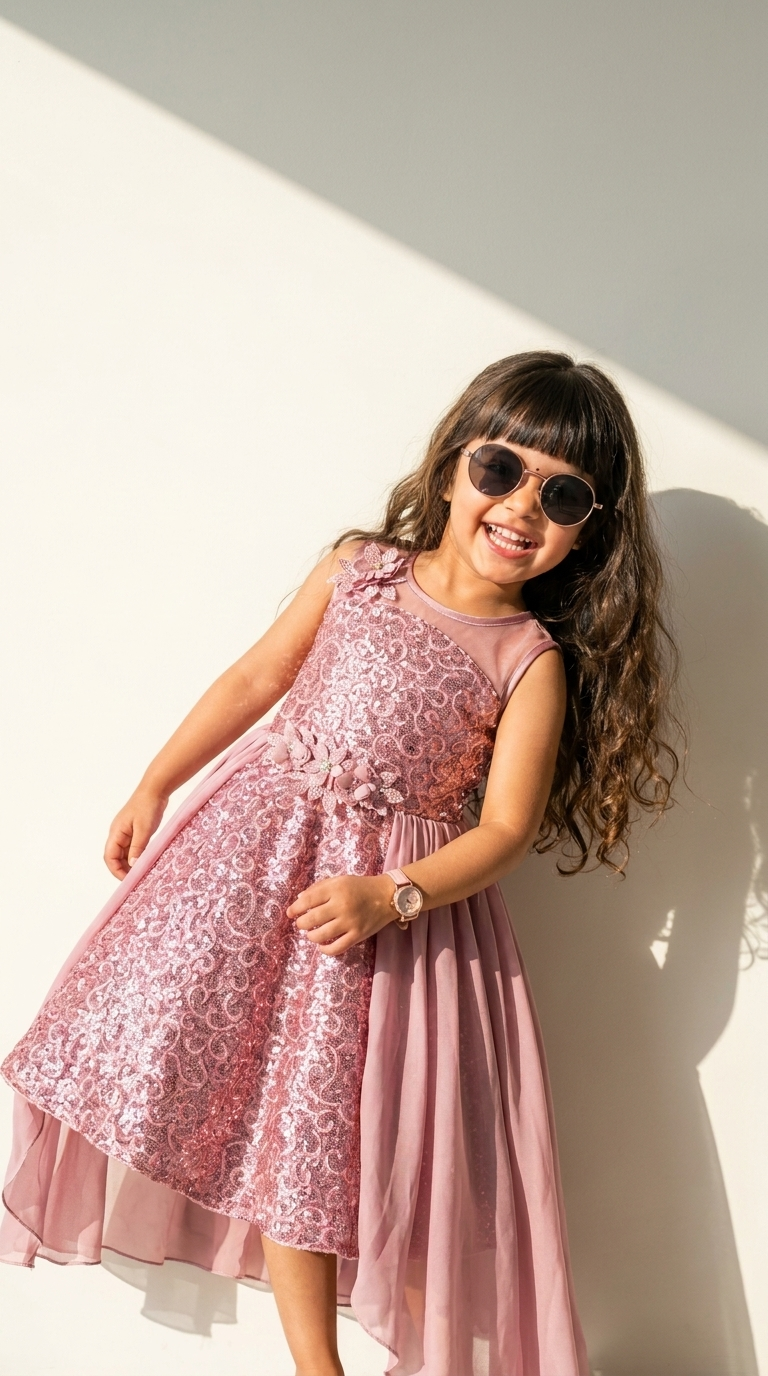 Rosé Sparkle Cascade Party Dress