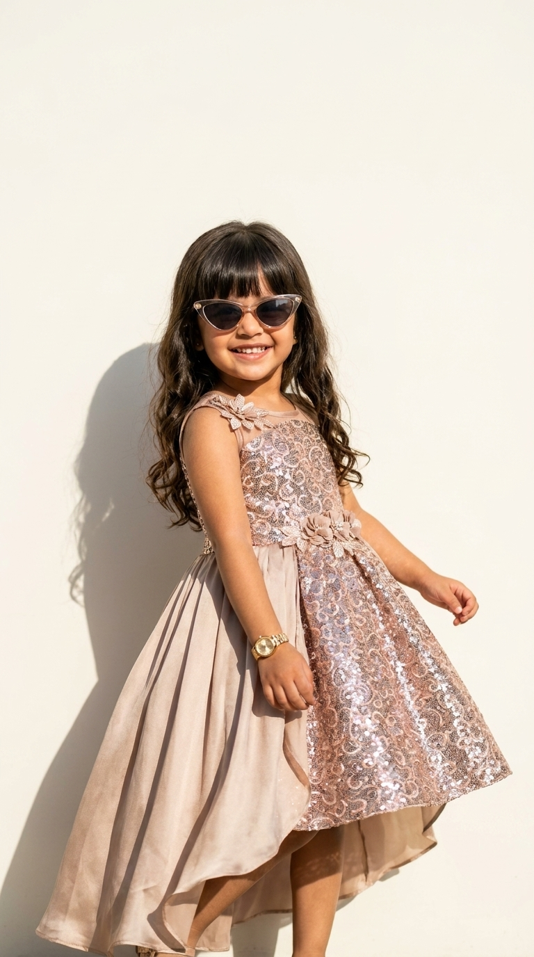 Champagne Rose Sequin Cascade Dress