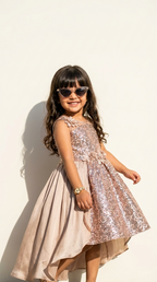 Champagne Rose Sequin Cascade Dress