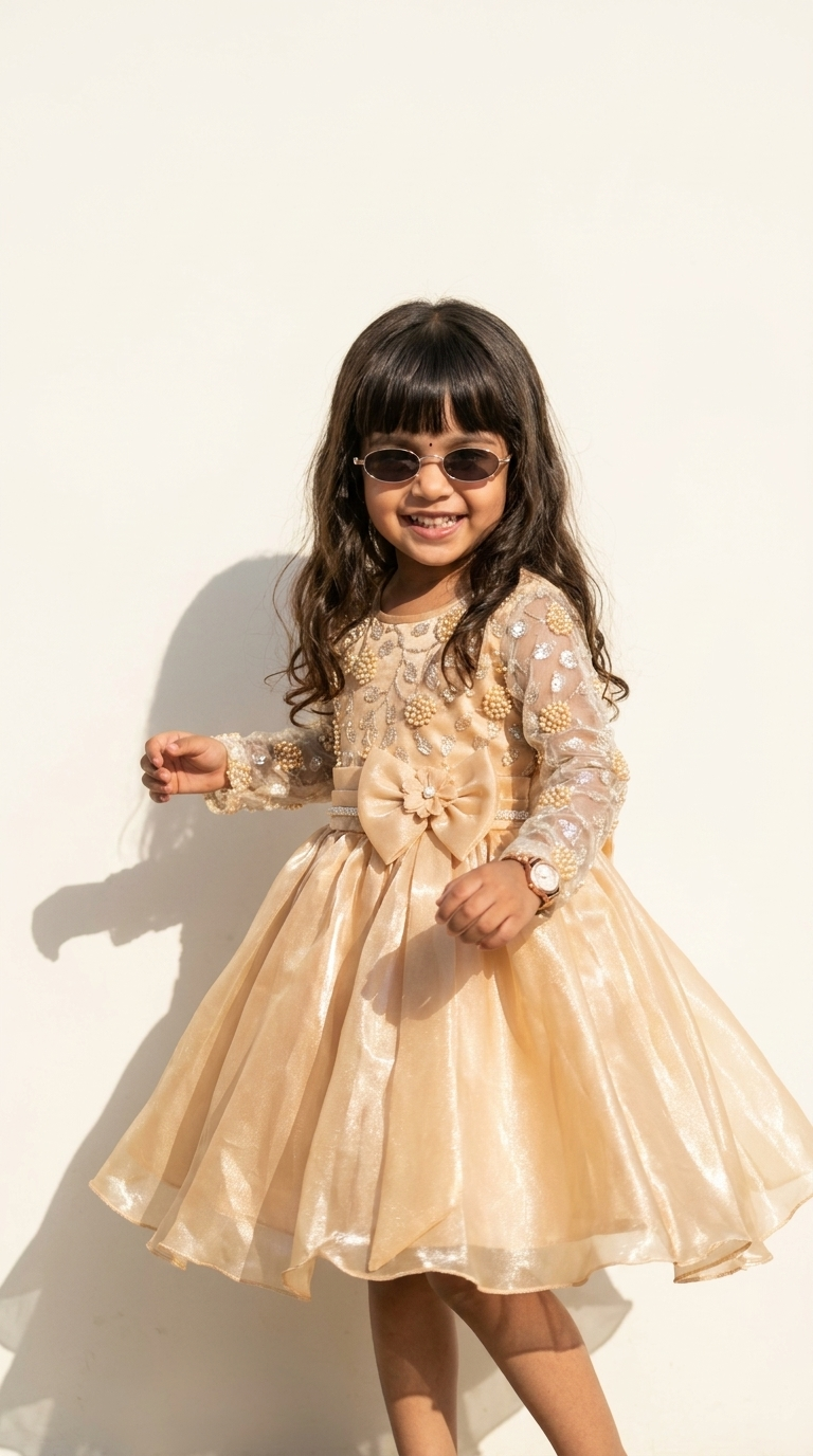 Golden Pearl Blossom Princess Dress