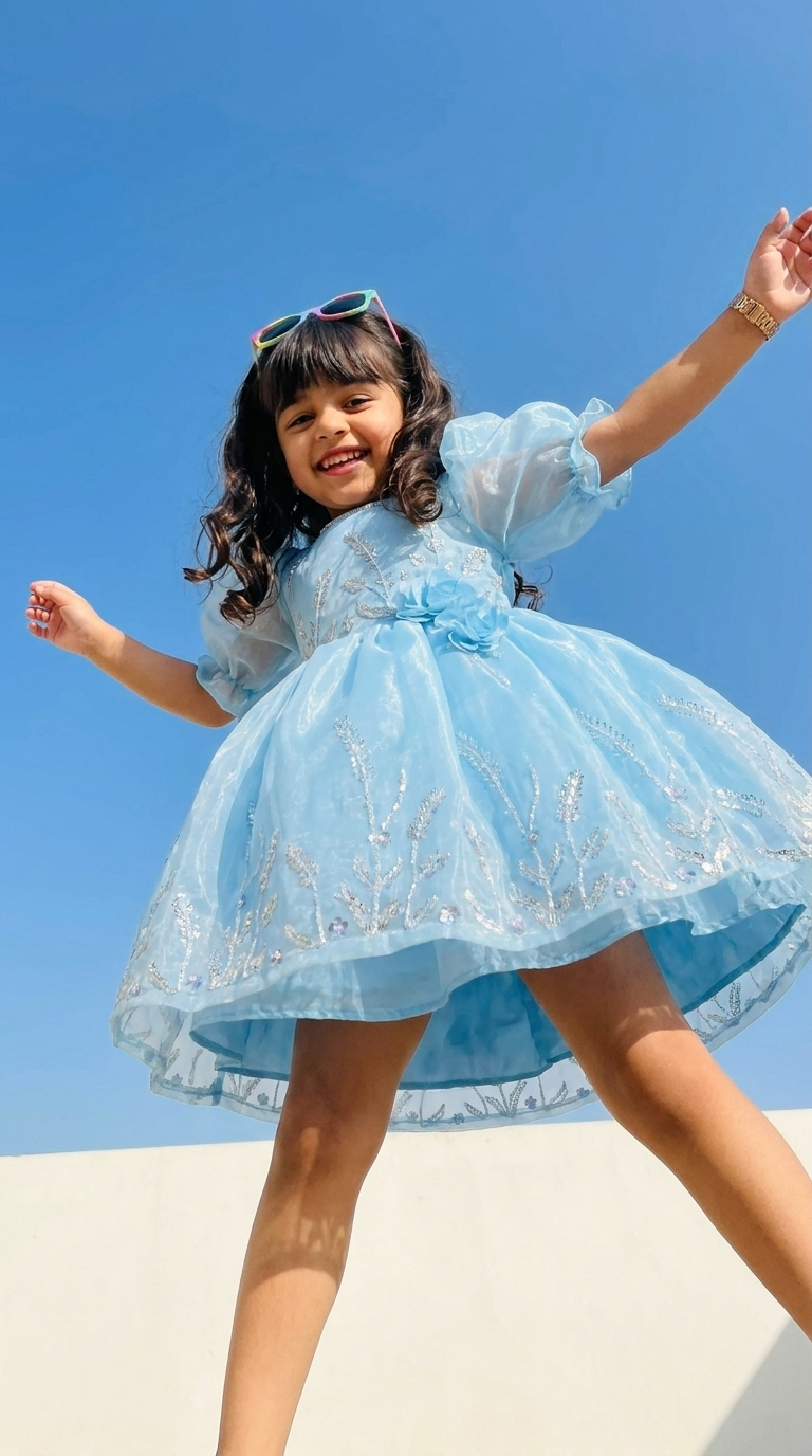 Sky Blue Blossom Sparkle Princess Dress