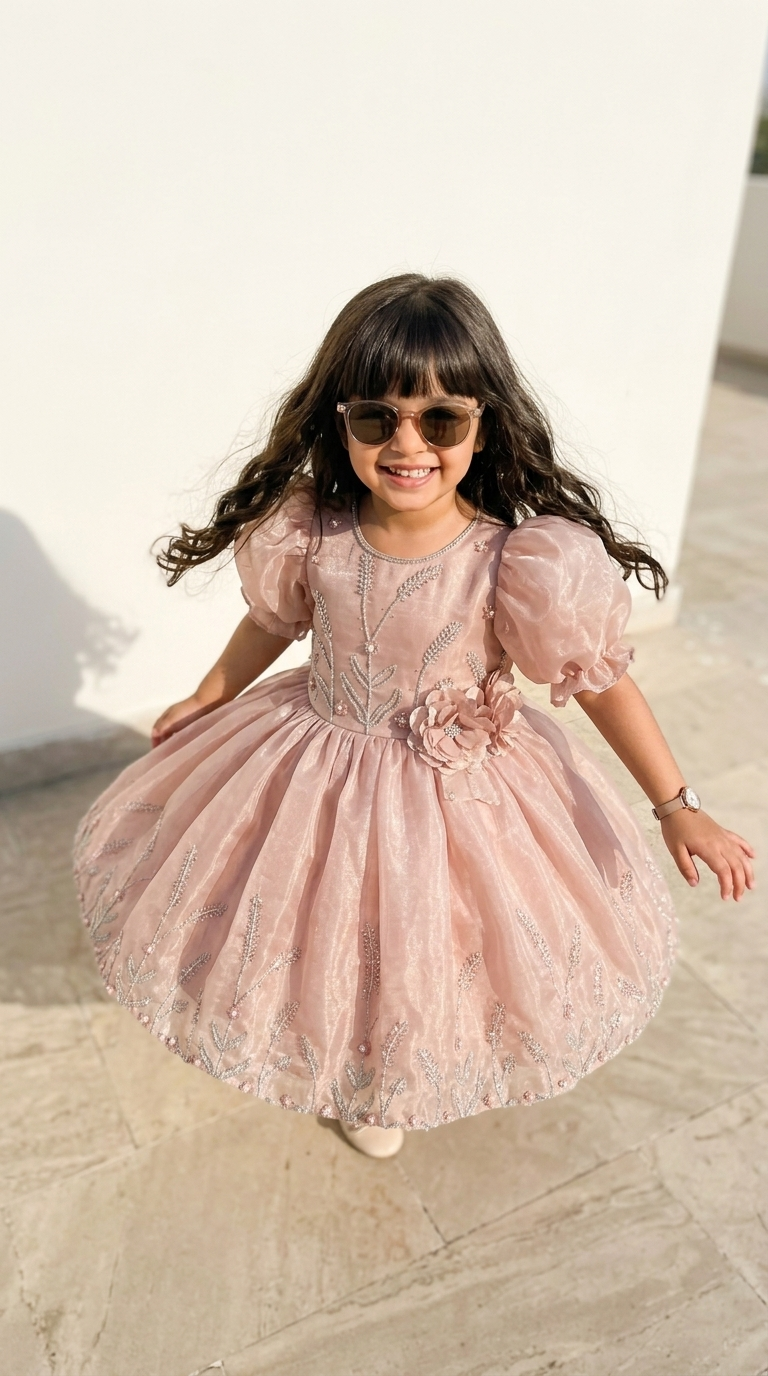 Rosé Blossom Shimmer Princess Dress