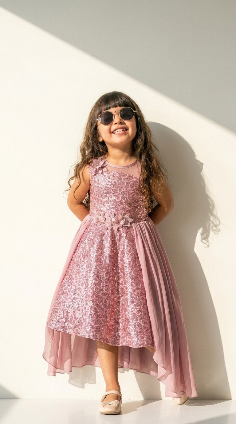 Rosé Sparkle Cascade Party Dress