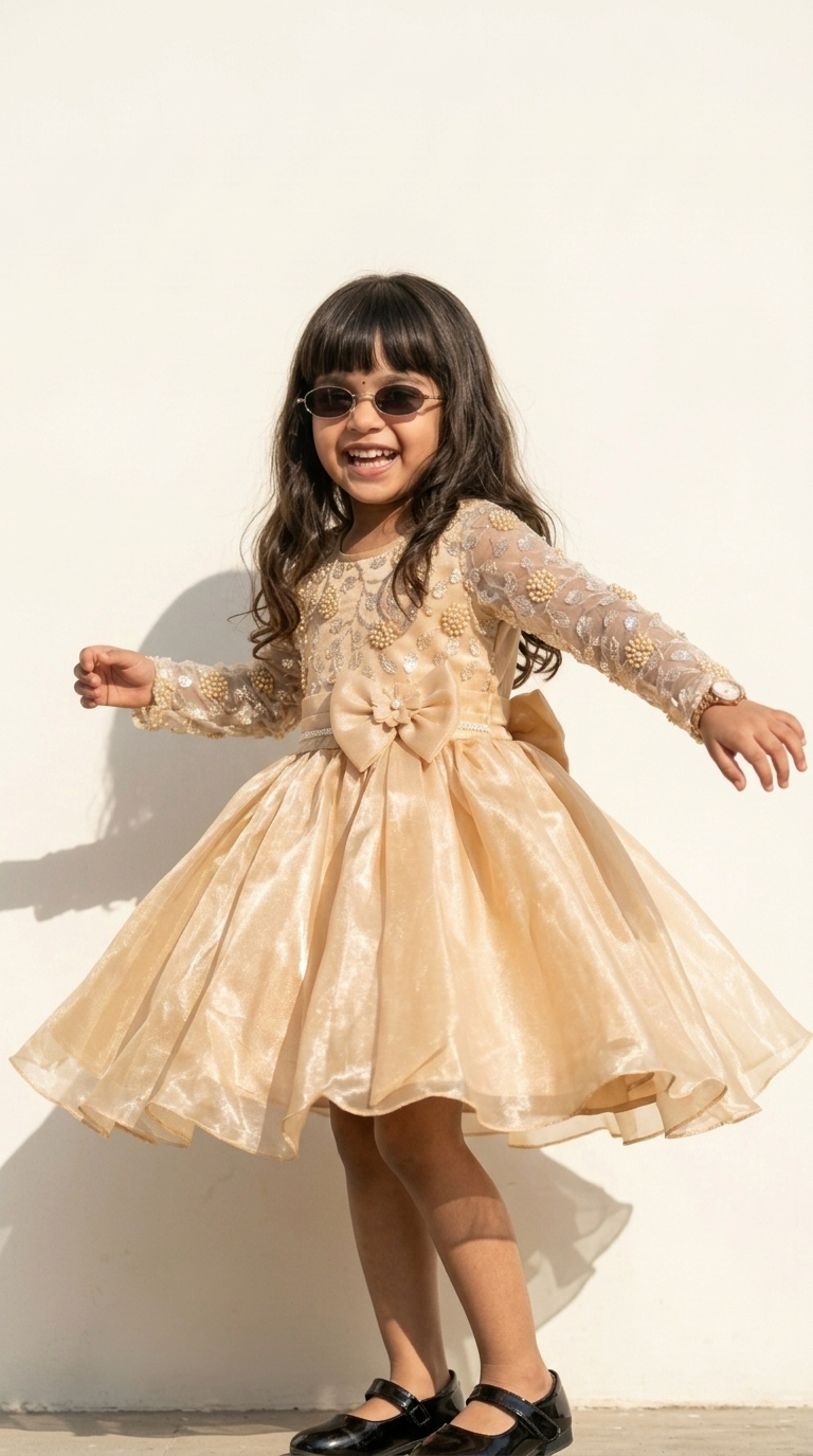 Golden Pearl Blossom Princess Dress
