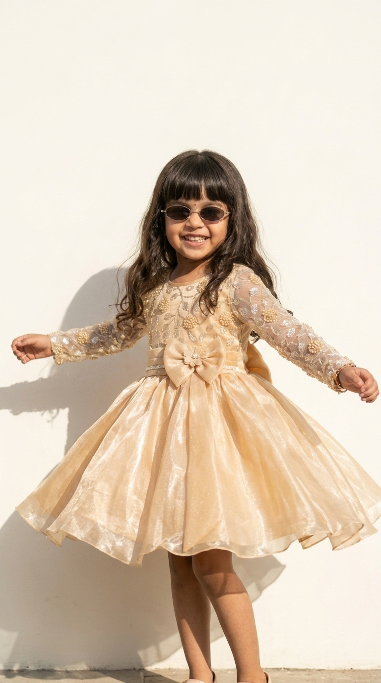 Golden Pearl Blossom Princess Dress