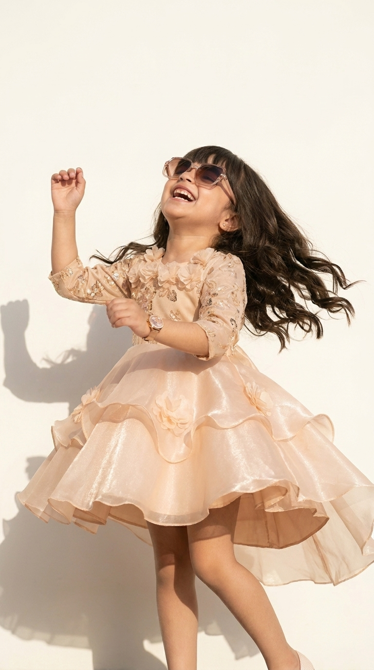 Champagne Blossom High-Low Party Dress