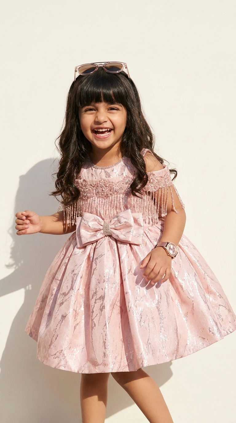Blush Crystal Bow Princess Party Dress