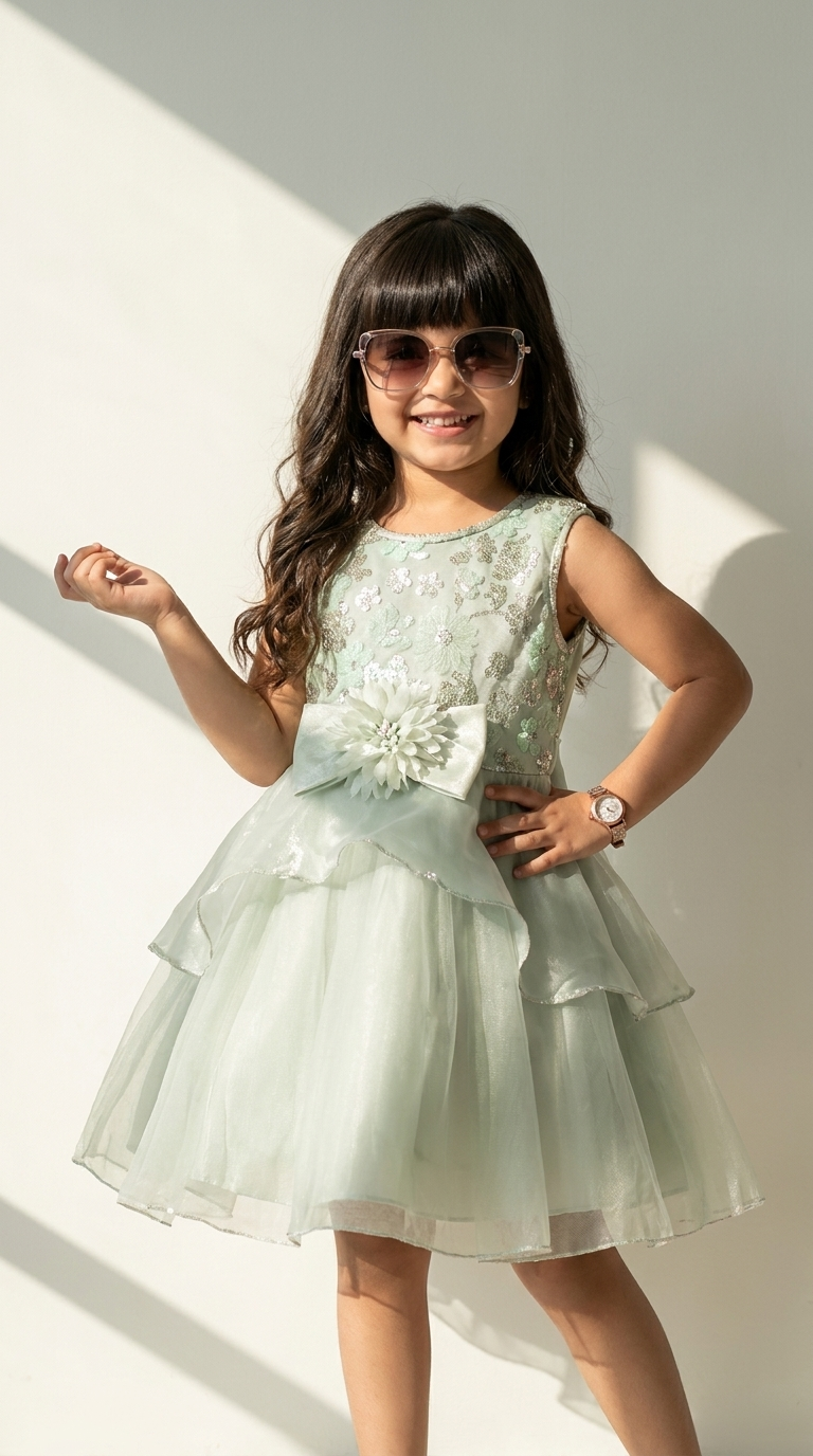 Mint Blossom Shimmer Princess Dress