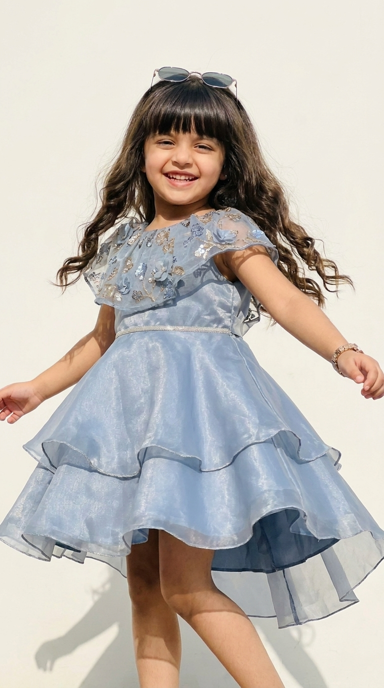 Icy Blue Crystal Blossom High-Low Dress