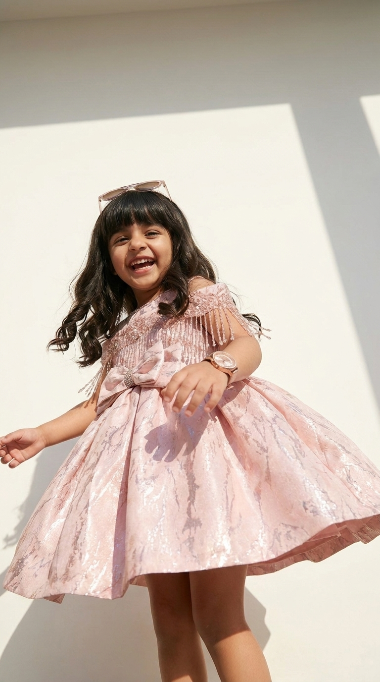 Blush Crystal Bow Princess Party Dress