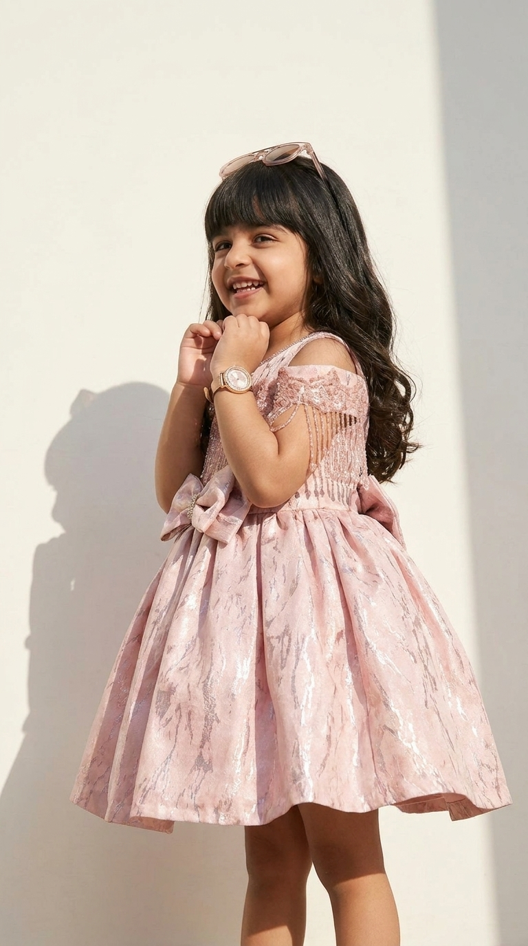 Blush Crystal Bow Princess Party Dress