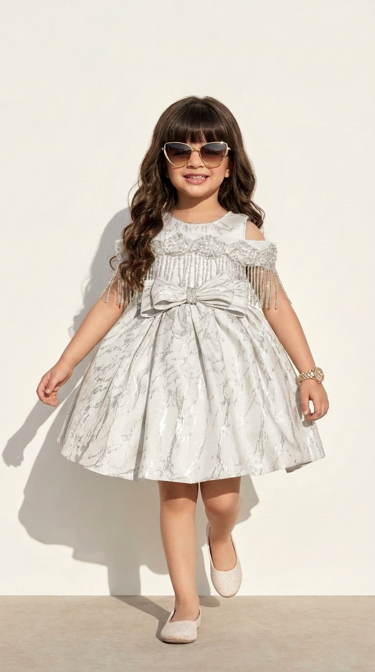 Silver Frost Crystal Bow Party Dress