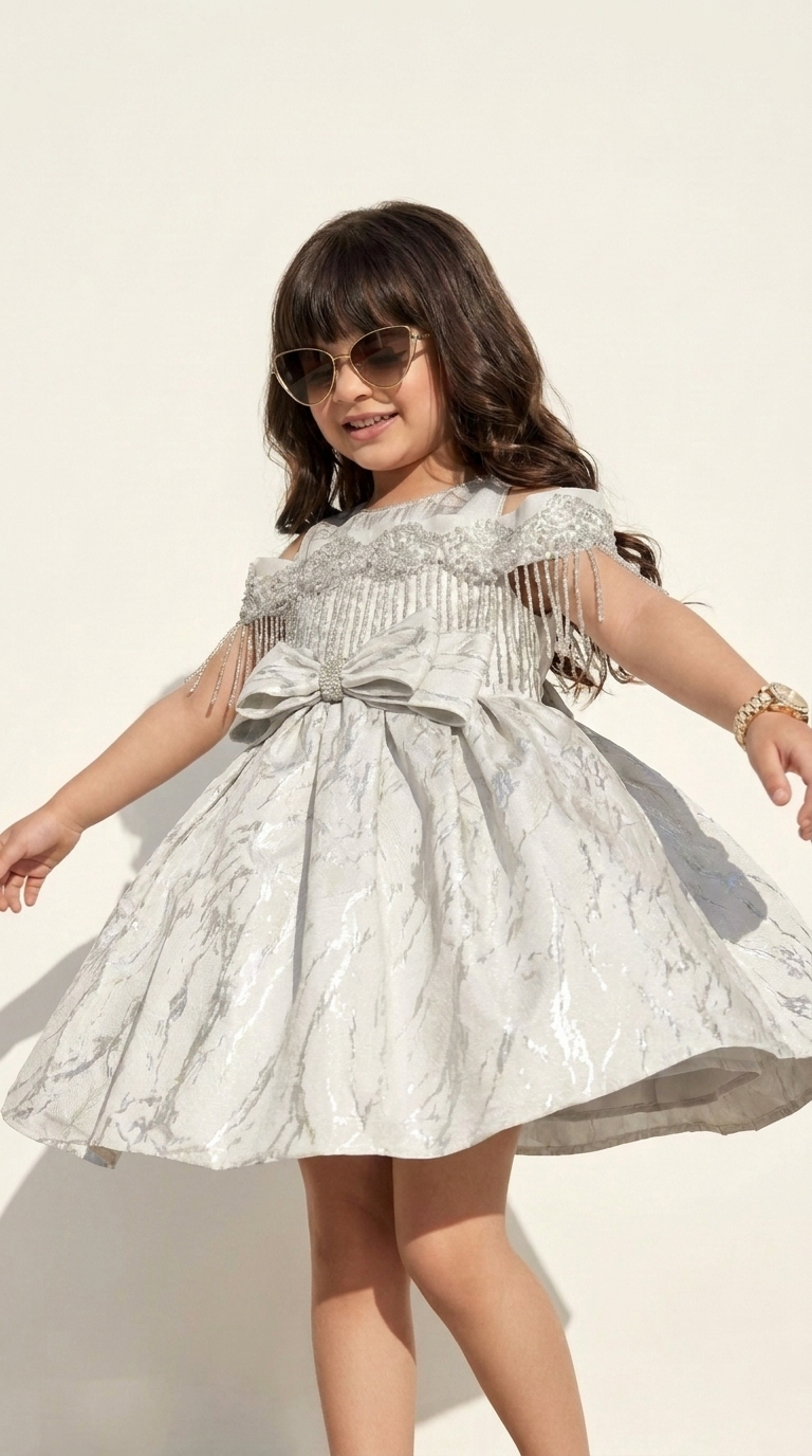 Silver Frost Crystal Bow Party Dress