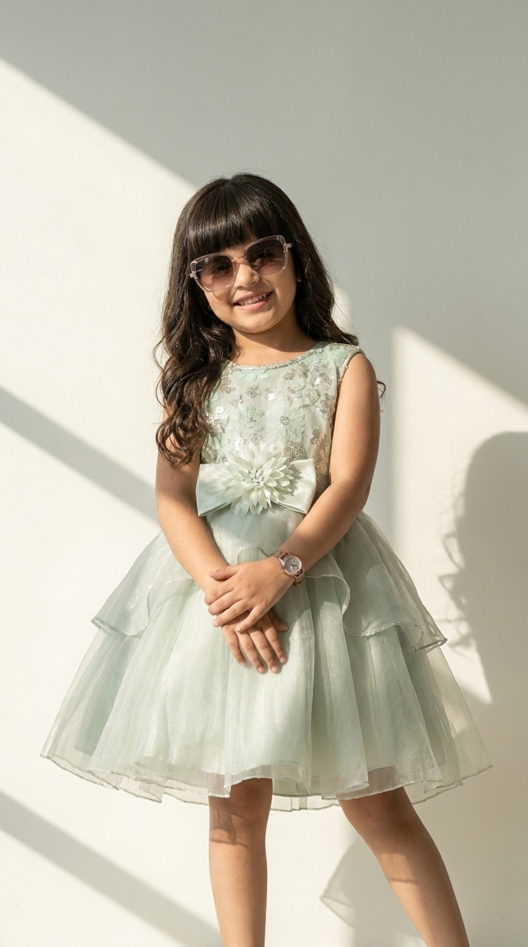 Mint Blossom Shimmer Princess Dress