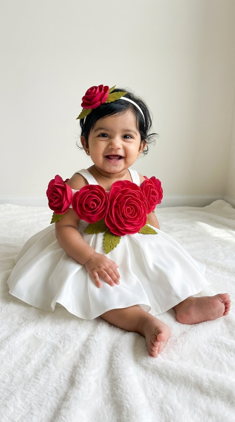 Ivory Crimson Rose Garden Party Dress