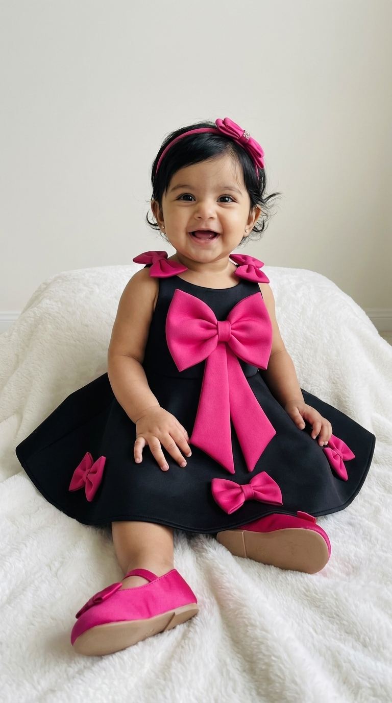 Midnight Fuchsia Bow Party Dress