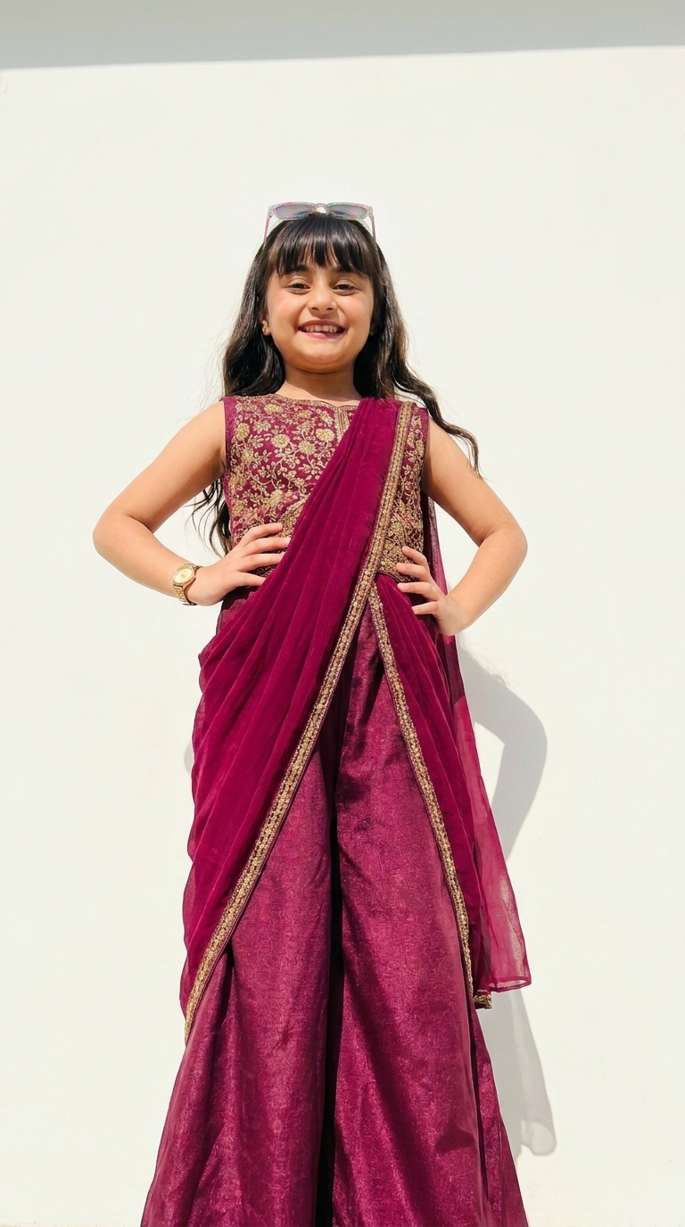 Royal Berry Draped Ethnic Gown