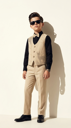 Beige Luxe Boys’ Embellished Waistcoat Set
