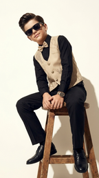 Beige Luxe Boys’ Embellished Waistcoat Set