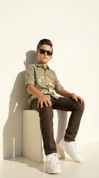 Urban Tiger Boys’ Olive Embroidered Shirt & Trousers Set