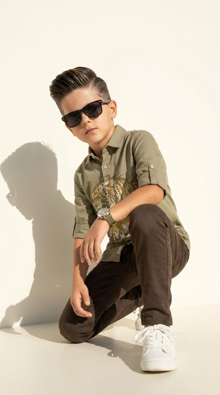 Urban Tiger Boys’ Olive Embroidered Shirt & Trousers Set