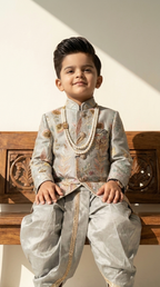 Silver Sage Royal Botanical Sherwani Dhoti Set