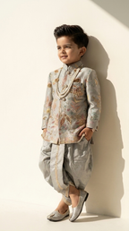 Silver Sage Royal Botanical Sherwani Dhoti Set