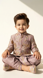 Mauve Maharaja Floral Sherwani Dhoti Set