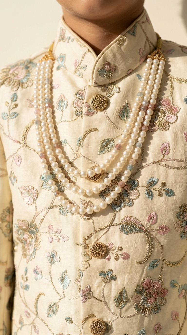 Ivory Royal Garden Embroidered Sherwani Set