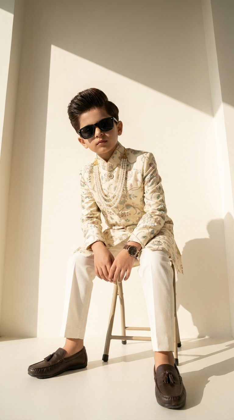 Ivory Royal Garden Embroidered Sherwani Set