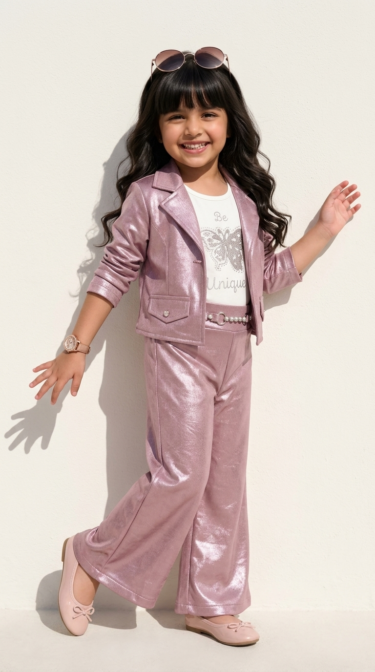 Rosé Glow Metallic Blazer Co-ord Set