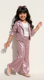 Rosé Glow Metallic Blazer Co-ord Set