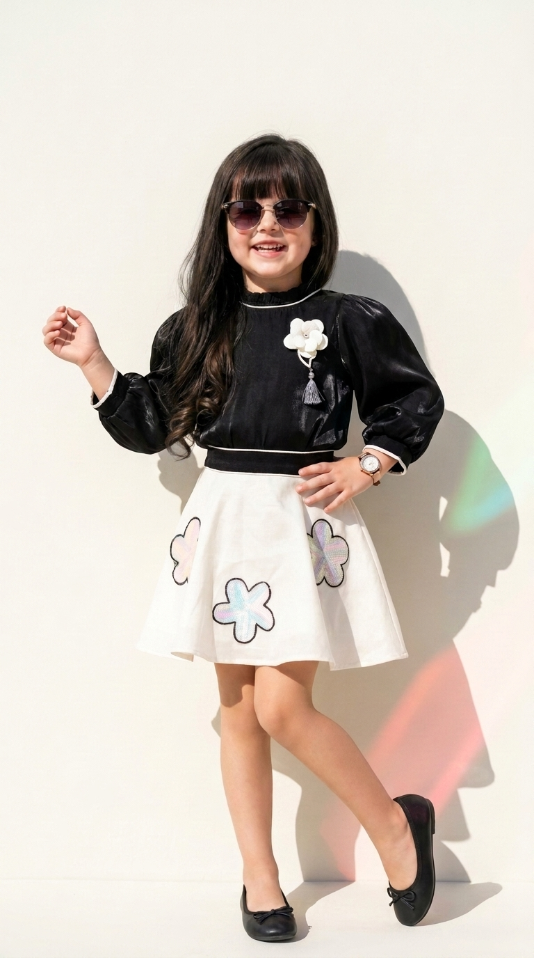 Monochrome Bloom Party Skirt Set