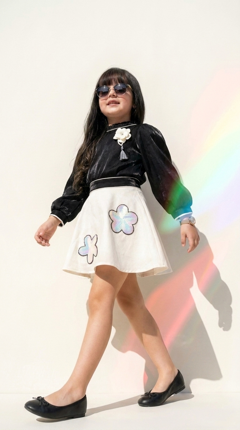 Monochrome Bloom Party Skirt Set