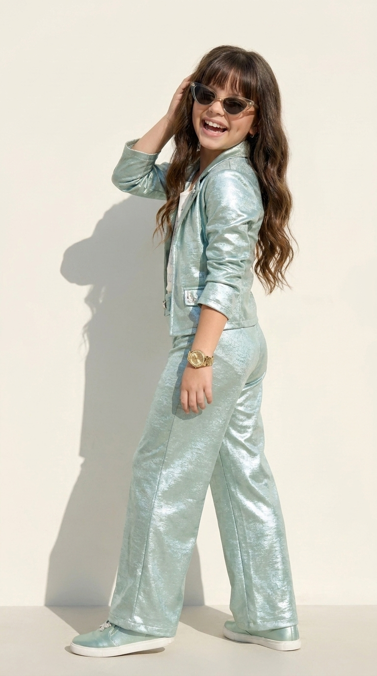 Mint Stardust Metallic Blazer Co-ord Set