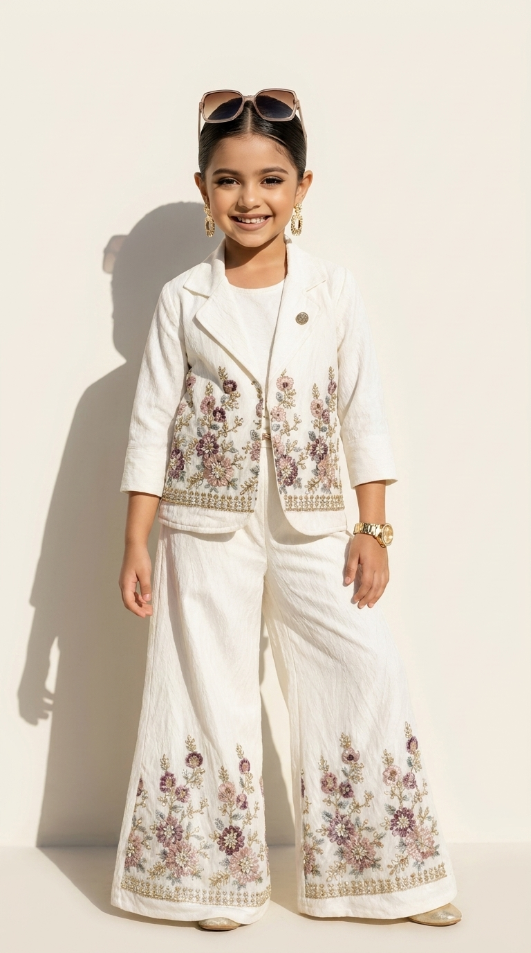 Ivory Blossom Embroidered Blazer Co-ord Set