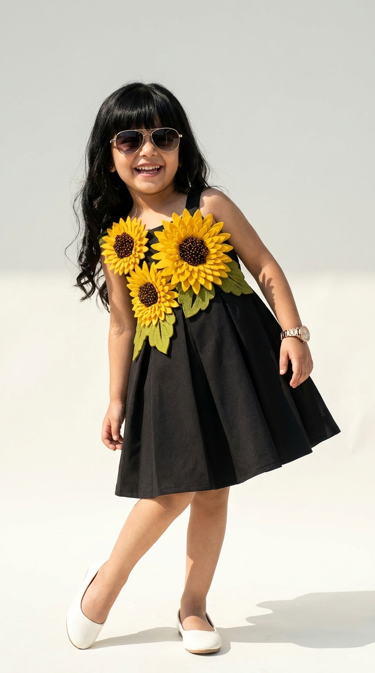Sunflower Sunshine Black Party Dress